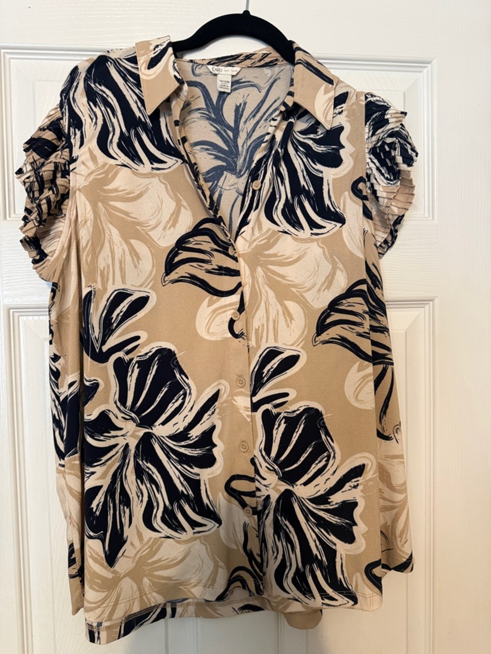Cato Beige and Black Floral Button-Down Top
